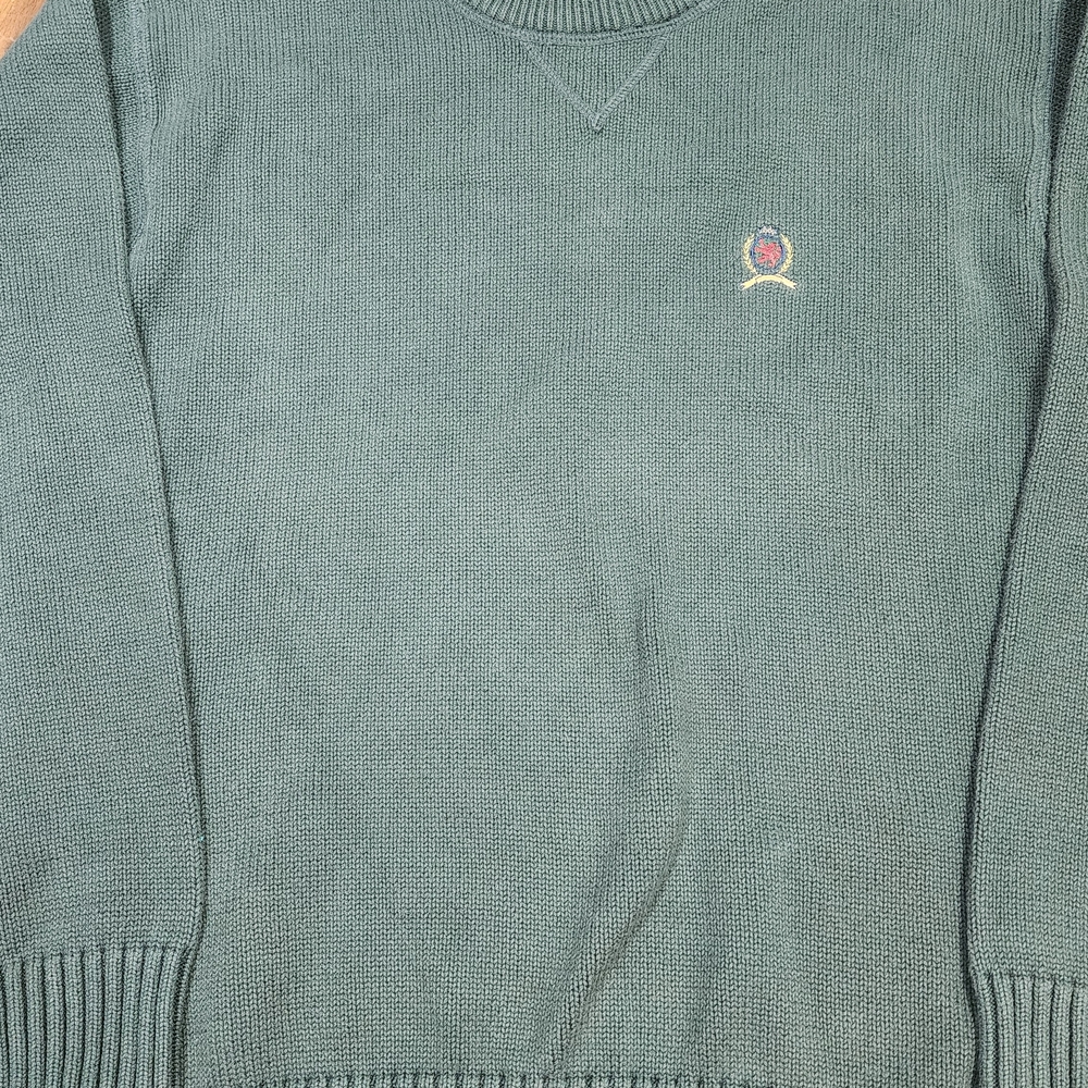 Vintage Tommy Hilfiger Mens Knit Pullover Sweater Medium Olive Green Heavyweight